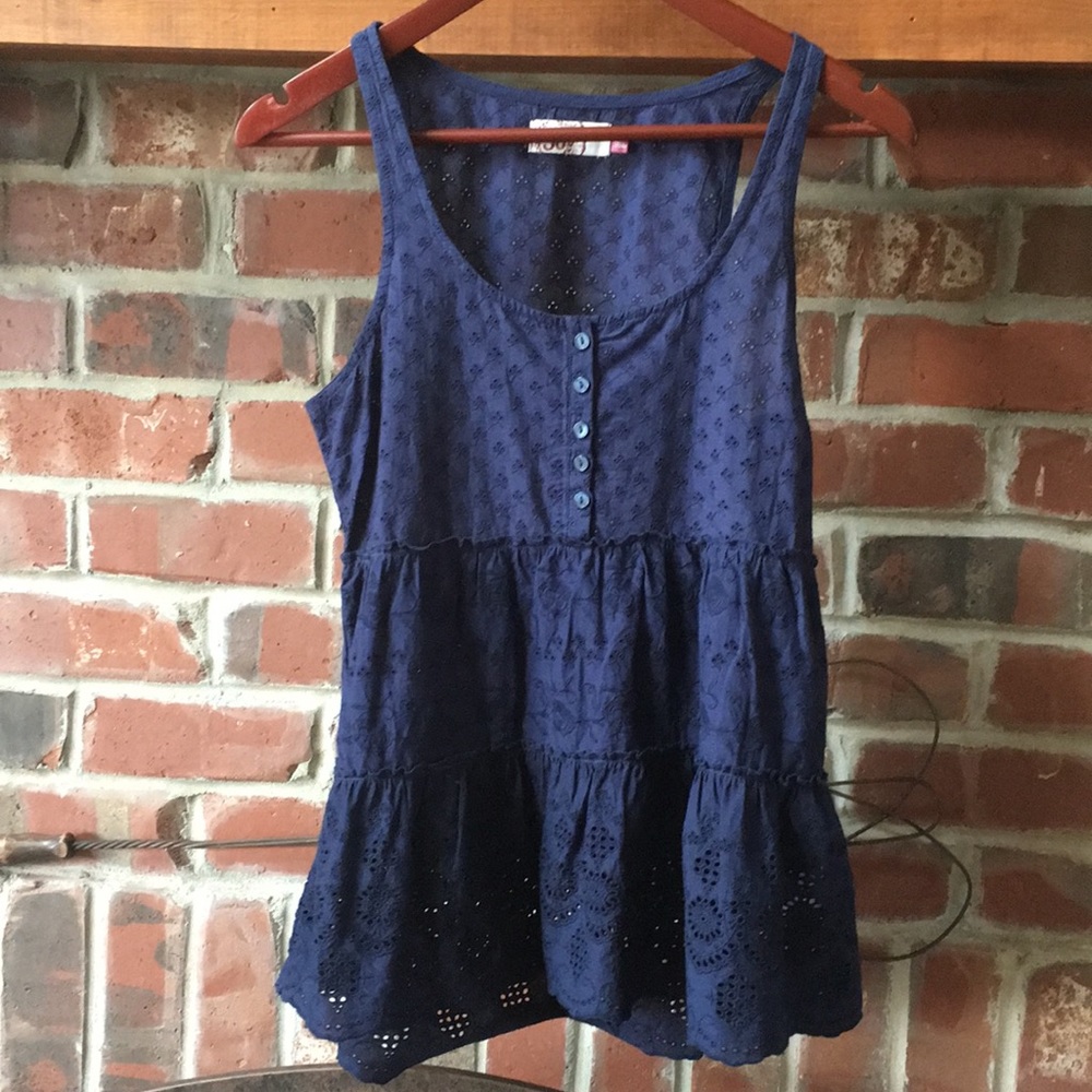 Boho Navy Blue Sleeveless Eyelet Top